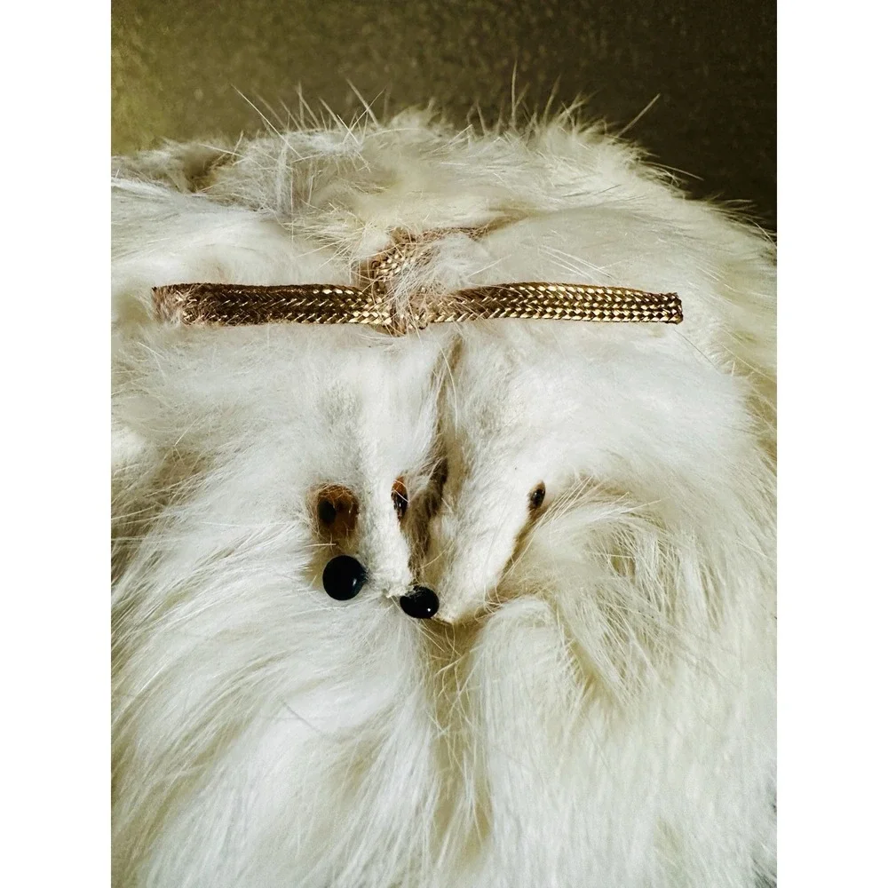 Vintage 1950s Japan Child's Rabbit Fur Hand Muff & Hat Set Winter Girls